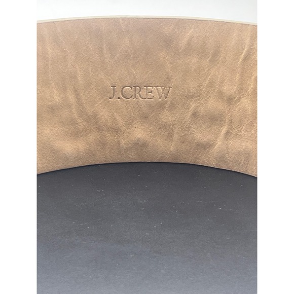 J. Crew Beige Leather Floral Rhinestone Statement Cuff Bracelet - Picture 2 of 11